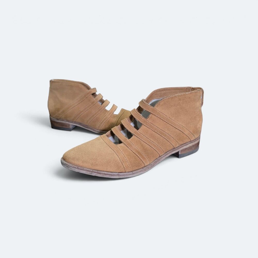 Free People Swept Away Suede Strappy Caged Ankle Booties Tan US 10 EU 40 Brown